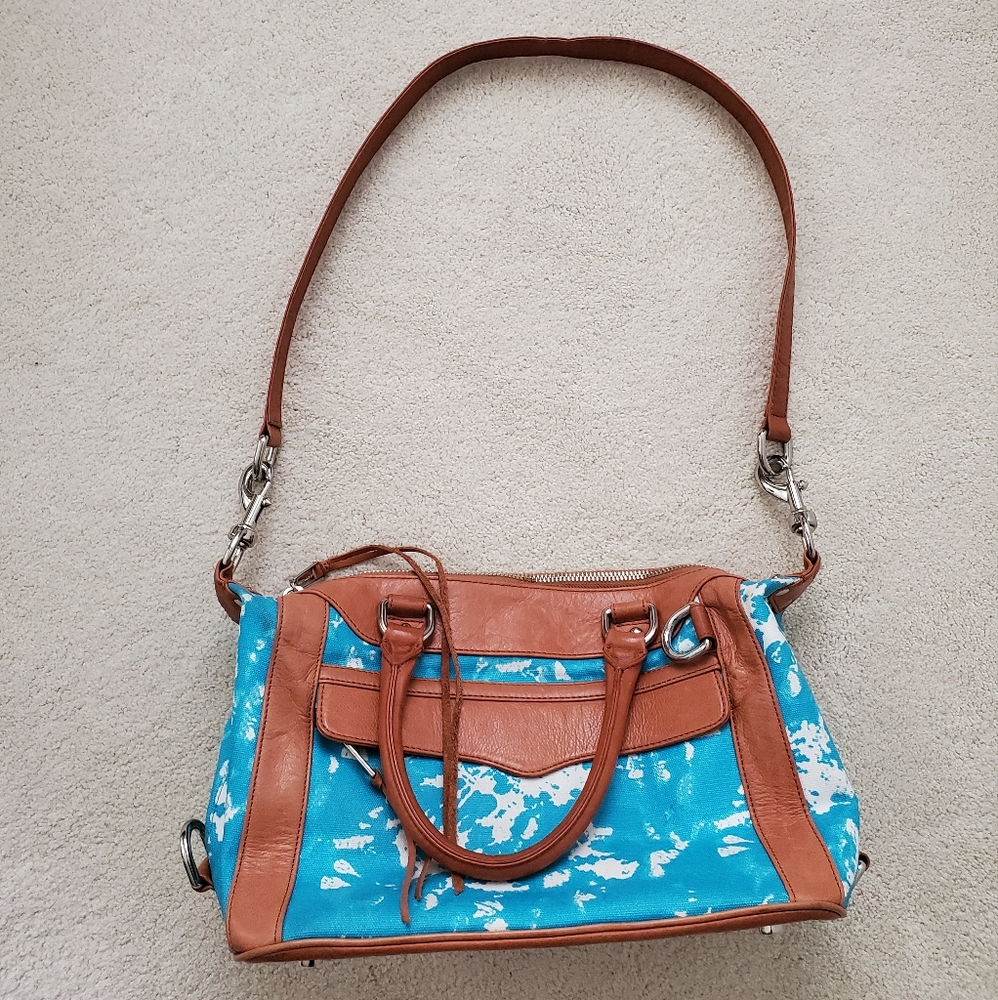 Rebecca Minkoff M.A.B Mini Satchel with Shoulder Strap in Aqua, White